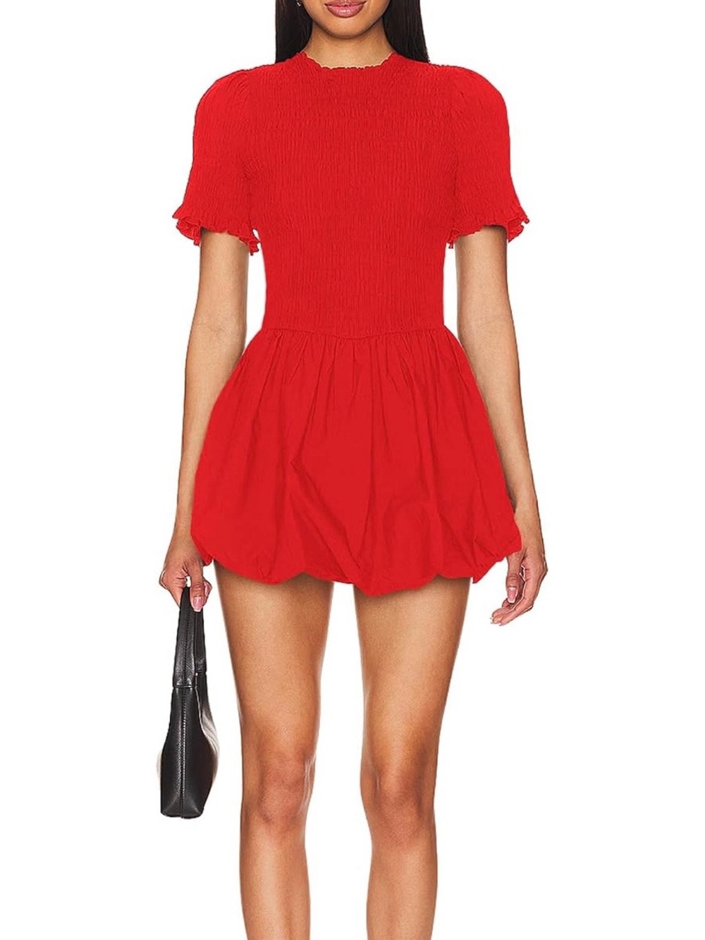 Red Smocked Waist Bubble Hem Women's Shorts